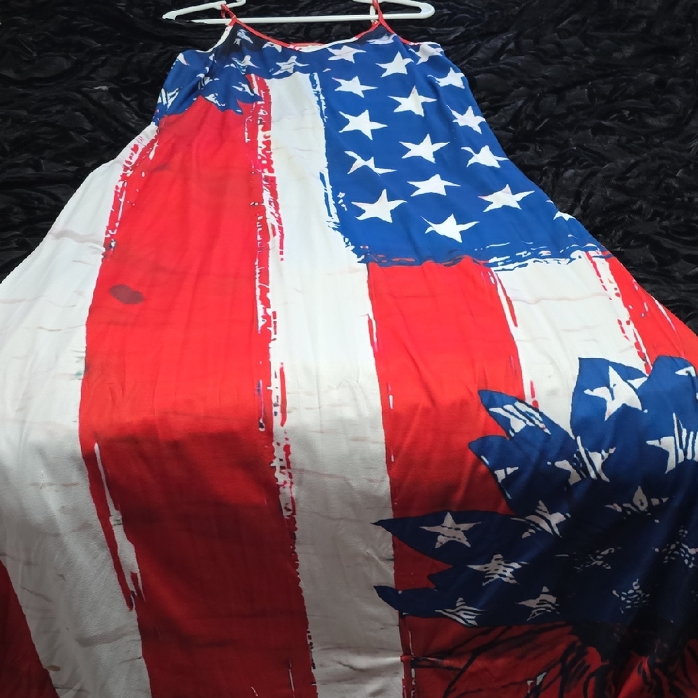 SHEIN Red White and Blue Flag Print Maxi Dress